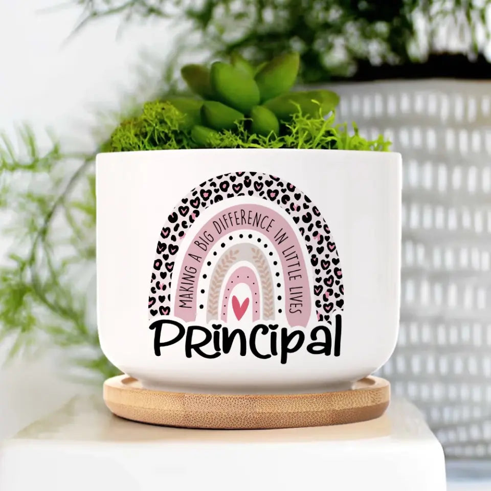 Making A Big Difference In Little Lives, Leopard Rainbow, Ceramic Plant Pot, Gift For Principal