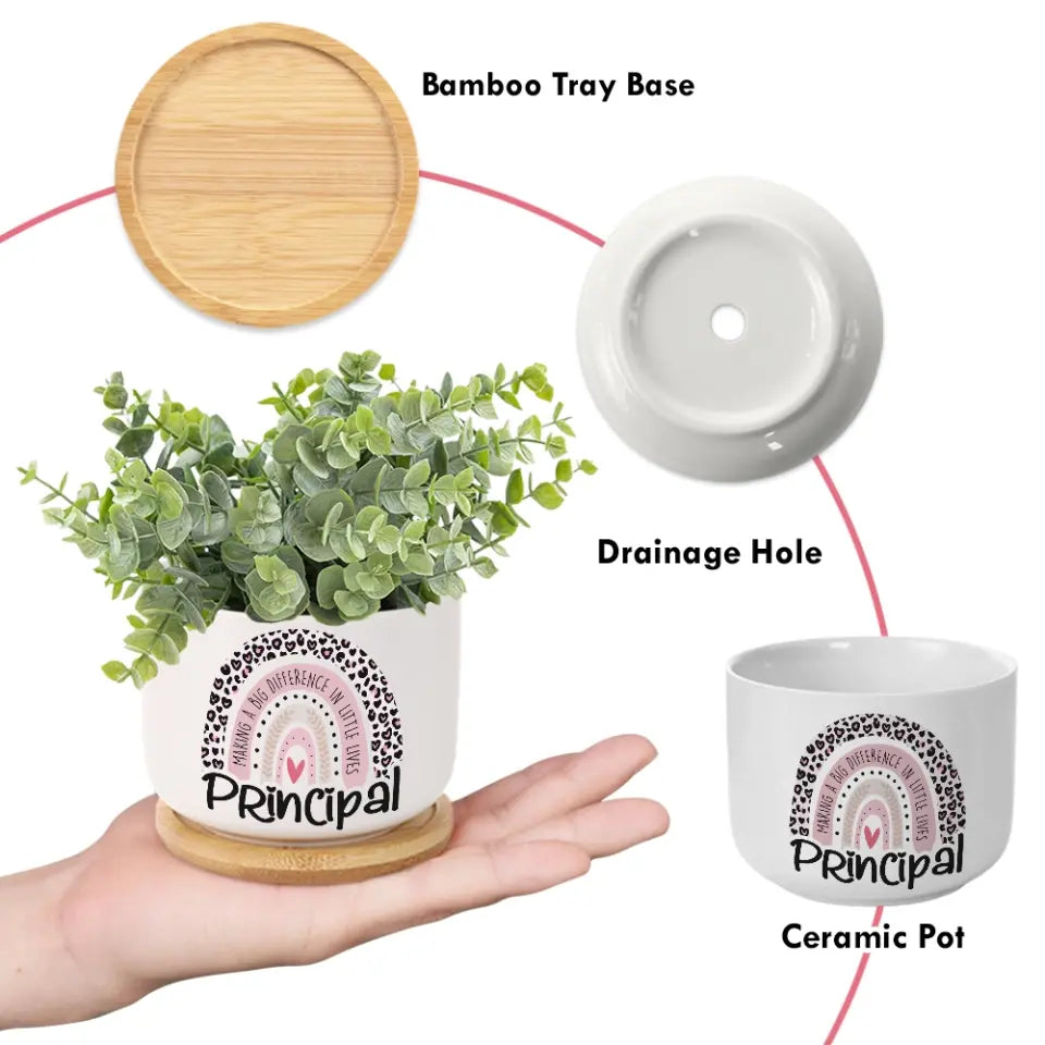 Making A Big Difference In Little Lives, Leopard Rainbow, Ceramic Plant Pot, Gift For Principal