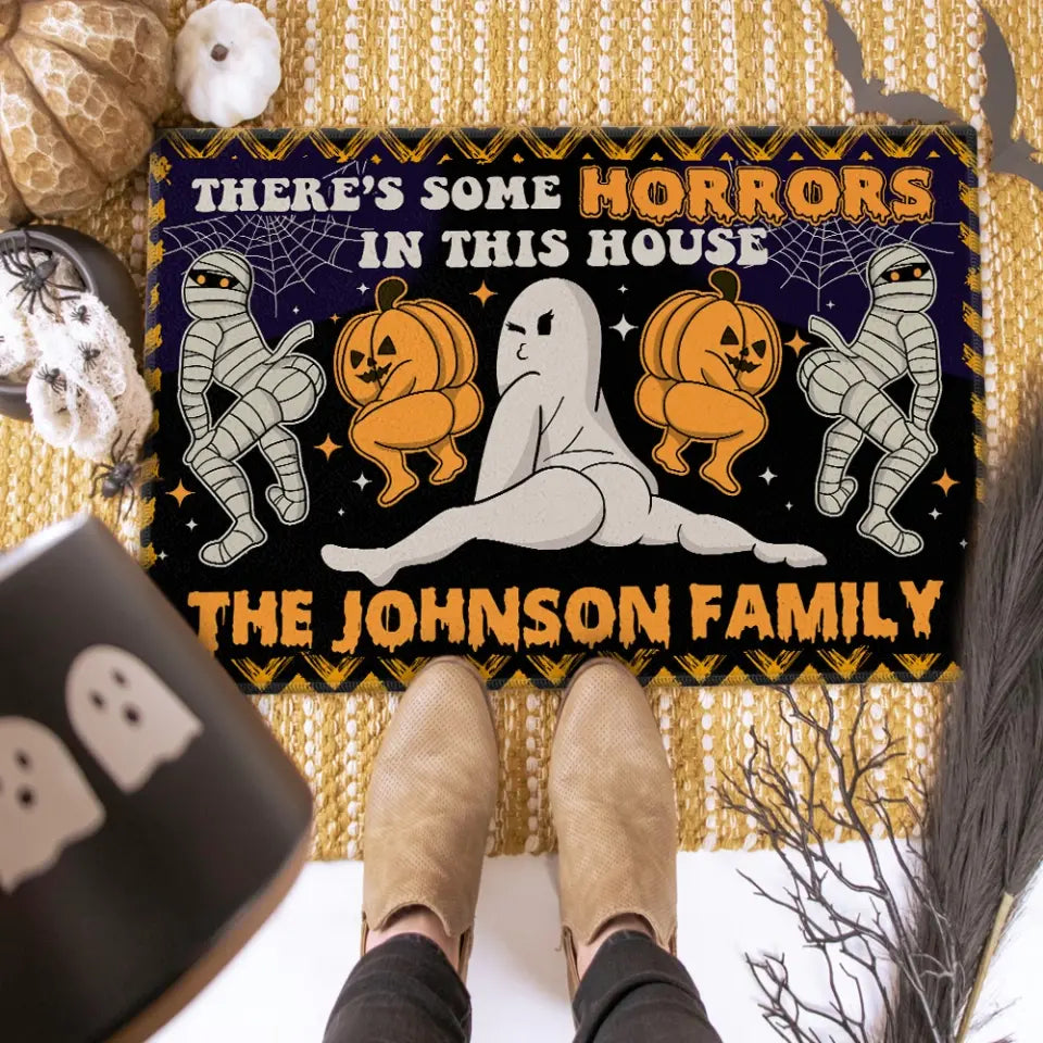 There's Some Horrors In This House - Personalized Family Name Doormat - Custom Halloween Decor - Gift for Family, Friends