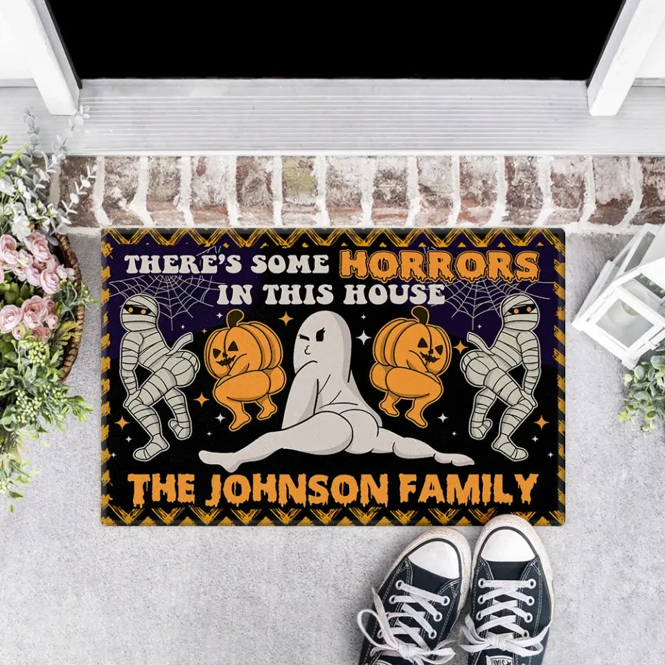 There's Some Horrors In This House - Personalized Family Name Doormat - Custom Halloween Decor - Gift for Family, Friends