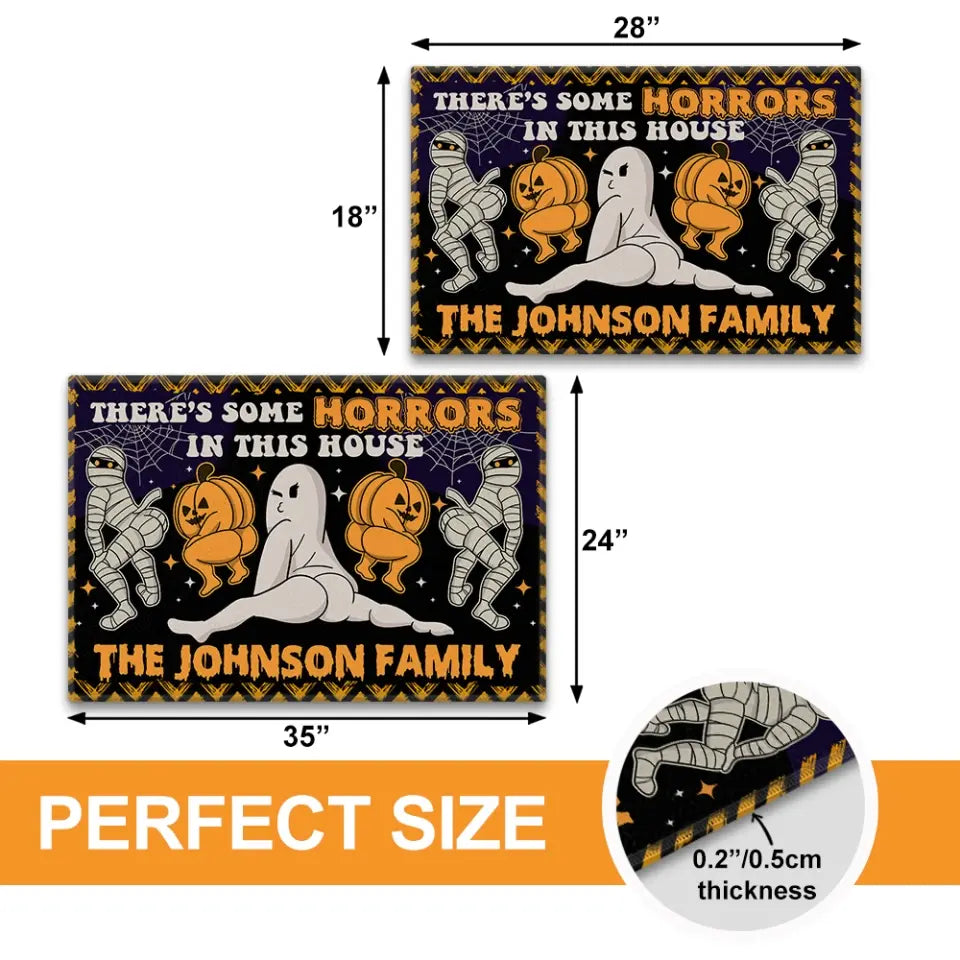There's Some Horrors In This House - Personalized Family Name Doormat - Custom Halloween Decor - Gift for Family, Friends