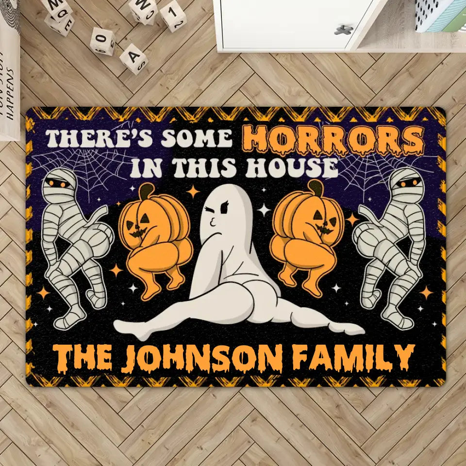 There's Some Horrors In This House - Personalized Family Name Doormat - Custom Halloween Decor - Gift for Family, Friends