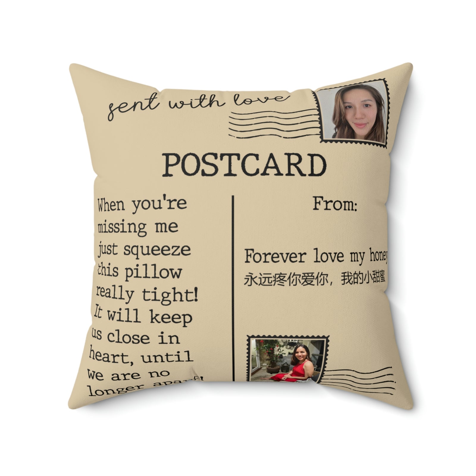 Sent With Love Postcard - Spun Polyester Square Pillow