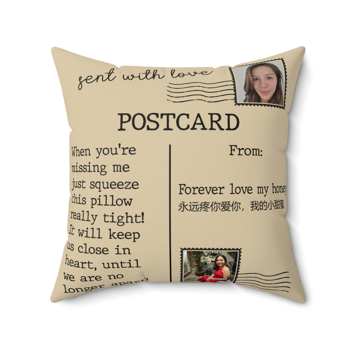Sent With Love Postcard - Spun Polyester Square Pillow
