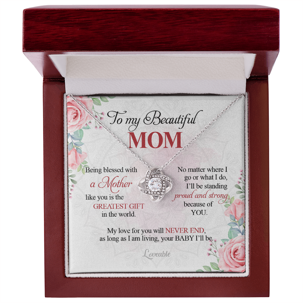 To My Beautiful Mom, My Love for You will Never End, Mom Gift from Daughter Son, Love Knot Necklace