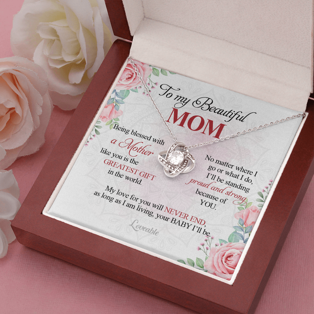 To My Beautiful Mom, My Love for You will Never End, Mom Gift from Daughter Son, Love Knot Necklace