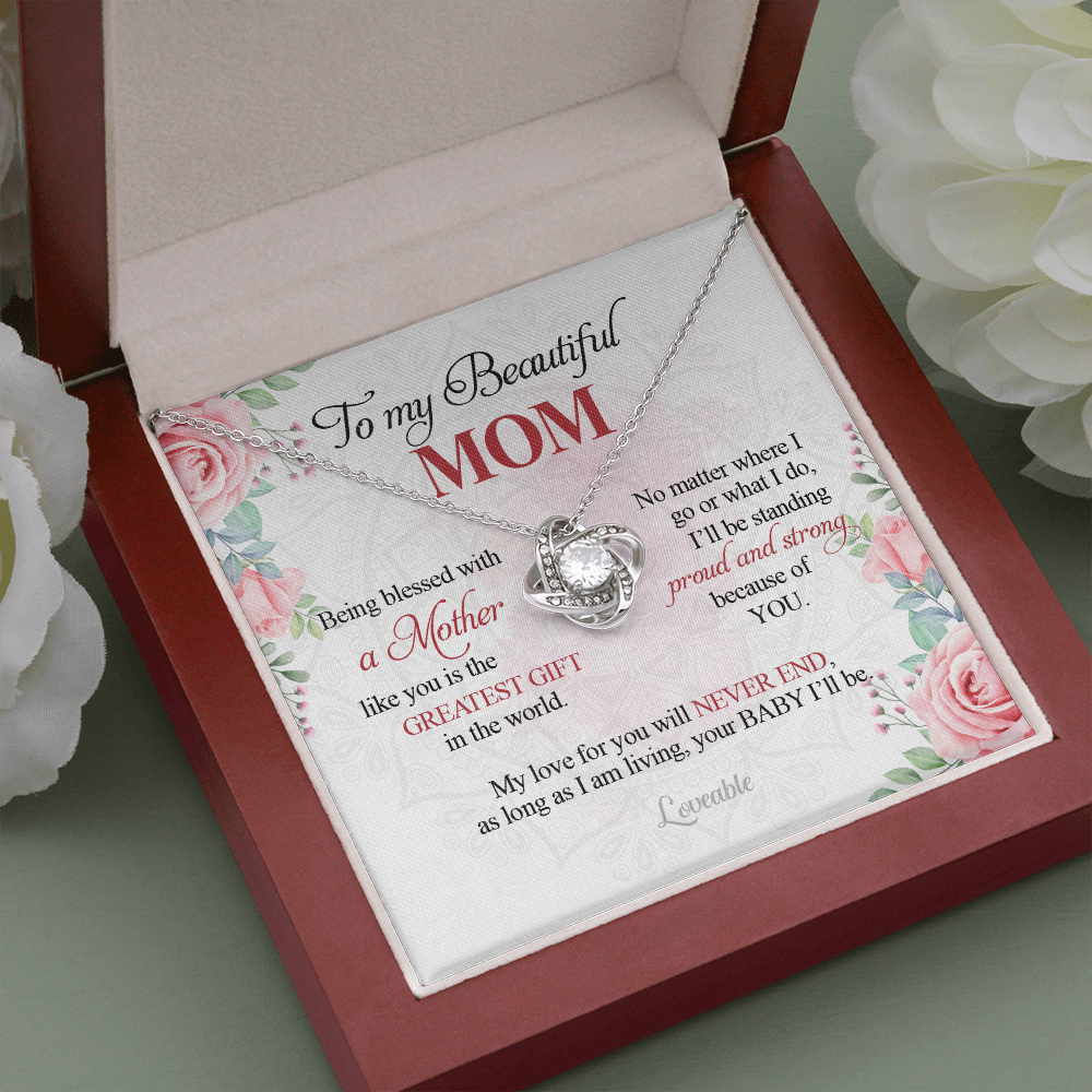 To My Beautiful Mom, My Love for You will Never End, Mom Gift from Daughter Son, Love Knot Necklace