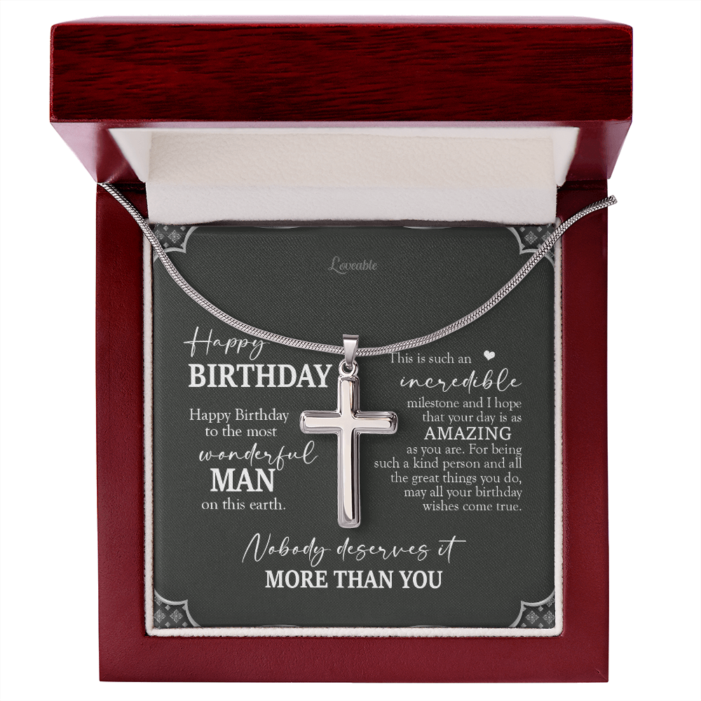 Happy Birthday To The Most Wonderful Man On This Earth Personalized Cross Necklace