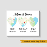 Canvas map With prints Name for couple