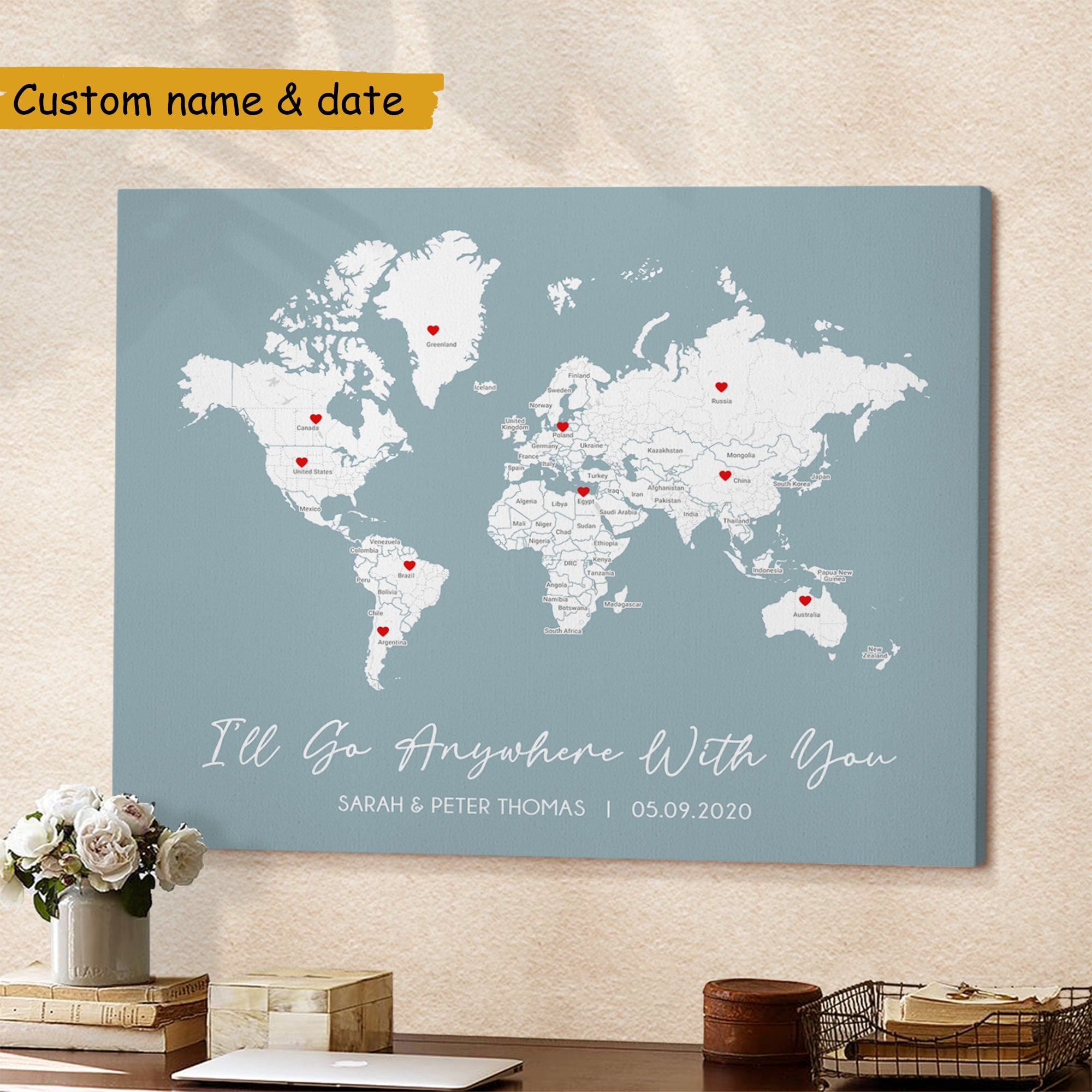 Couples Travel Map Customized Name