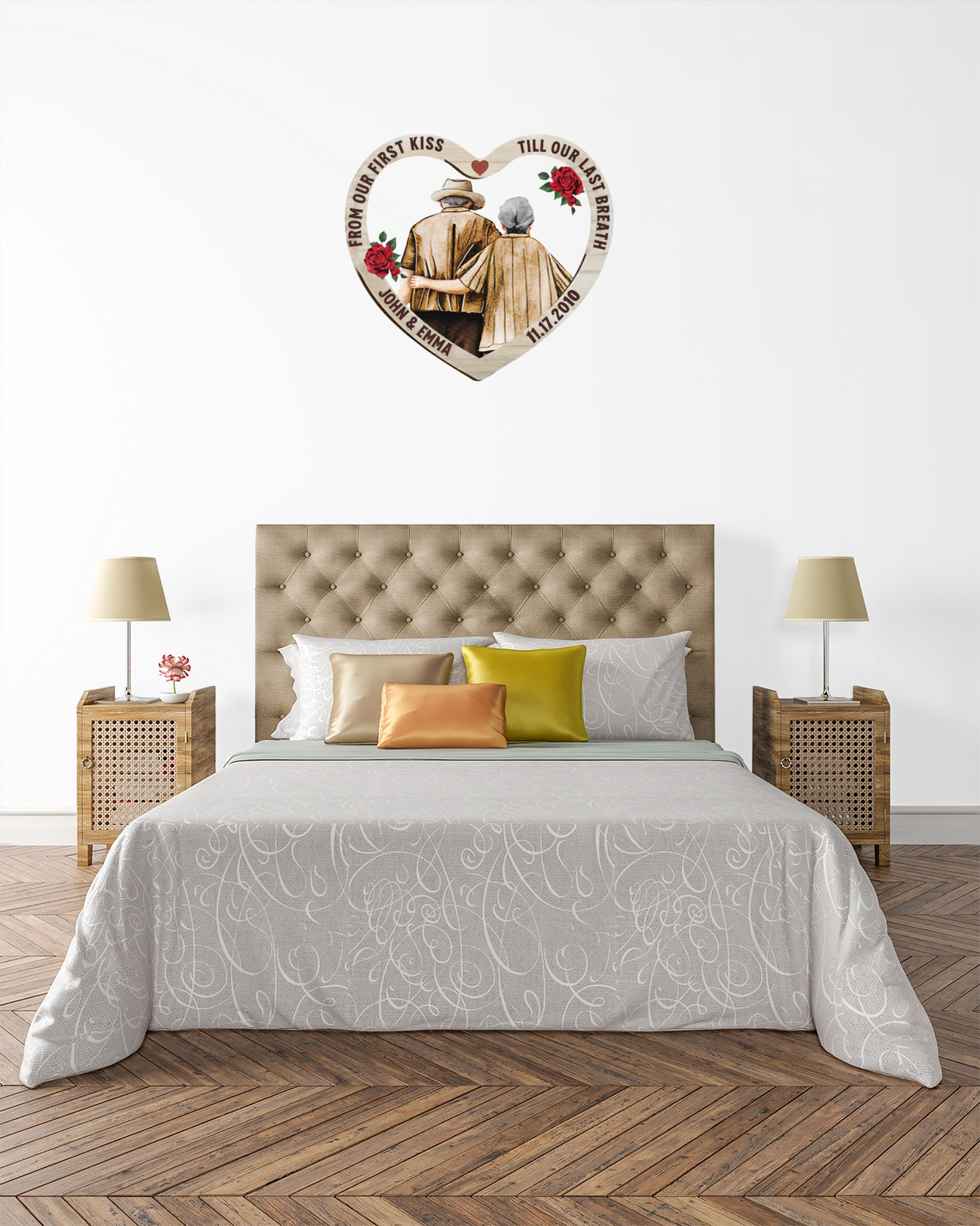 mockup of an art print wall in an elegant bedroom 