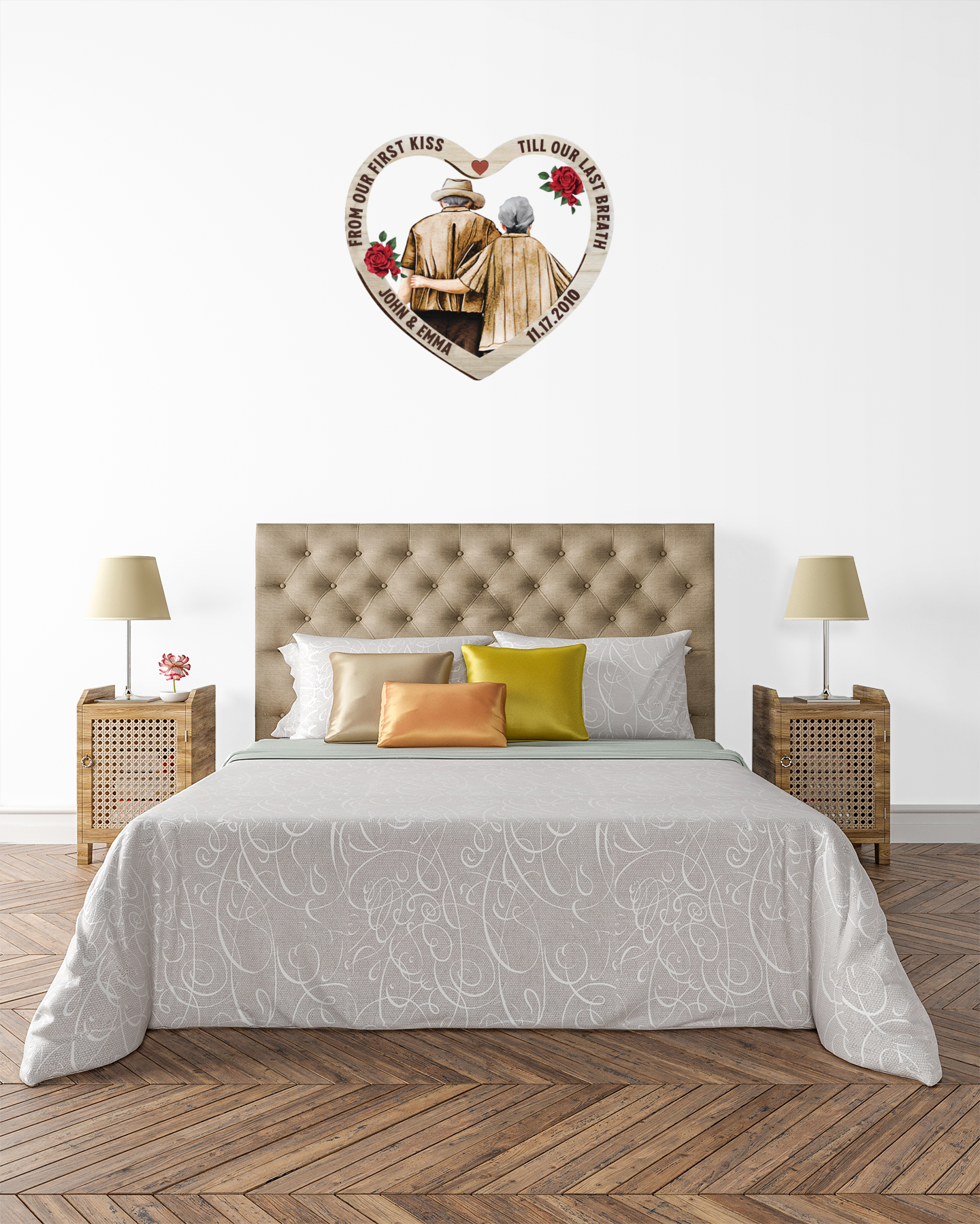 mockup of an art print wall in an elegant bedroom 