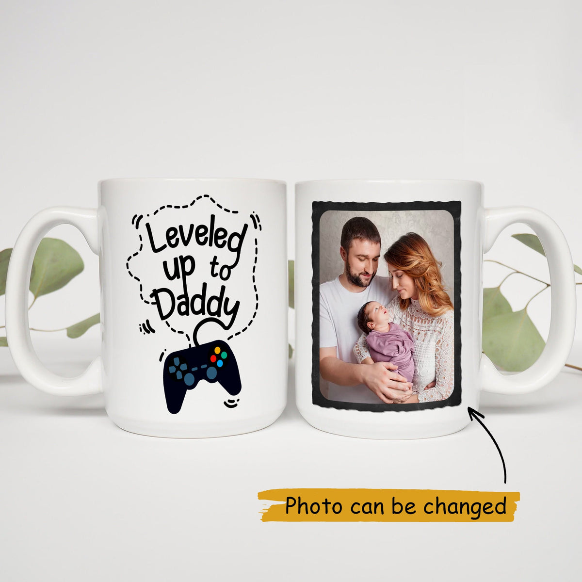 Leveled Up To Daddy Custom Photo Mug First Fathers Day Gift